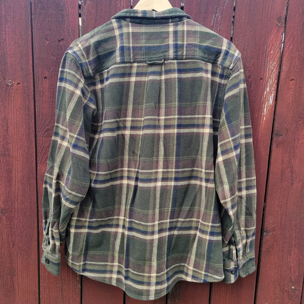 Orvis Mens XL Green Plaid Heavy Cotton Flannel Shirt Jacket Shacket Side Pockets - Picture 2 of 8